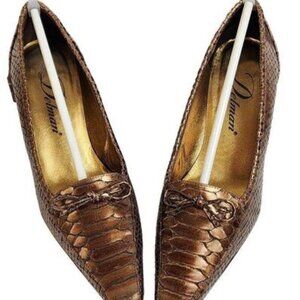 Delman Gold Snake Skin Design Vintage Shoes, Size 7.5